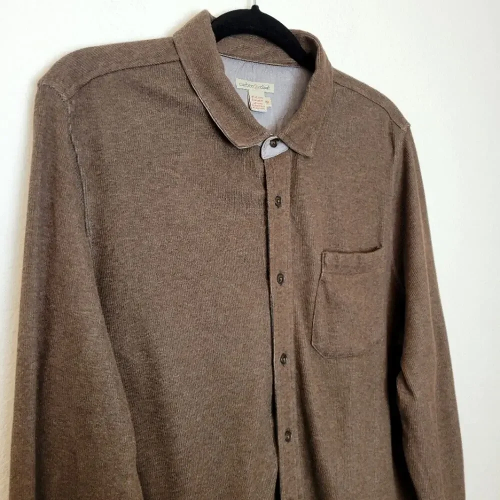 CARBON 2 COBALT Men's Brown Stretch Corduroy Midweight Button Down Shirt Sz M